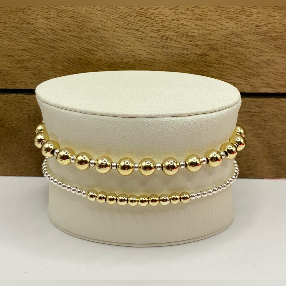 Gold (14 gold filled) and Sterling Silver Beaded Bracelet Set; non tarnish.